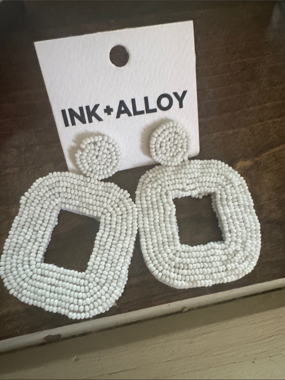 Ink + Alloy White Beaded Geometric Drop Earrings